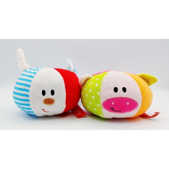 Gitzy Baby Round Plush Cow & Bunny Rattle Stuffed Animal Toy 4.5" Tall - Picture 1 of 6